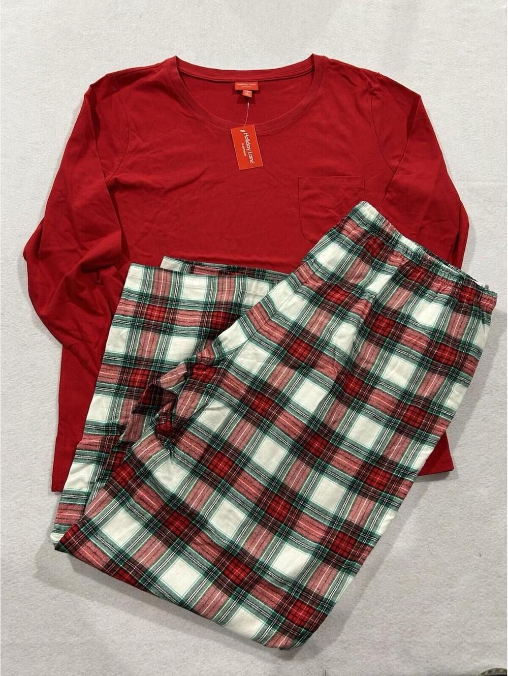 HOLIDAY LANE Women's 2-Piece Plaid Pajama Set Size XL Red PJs